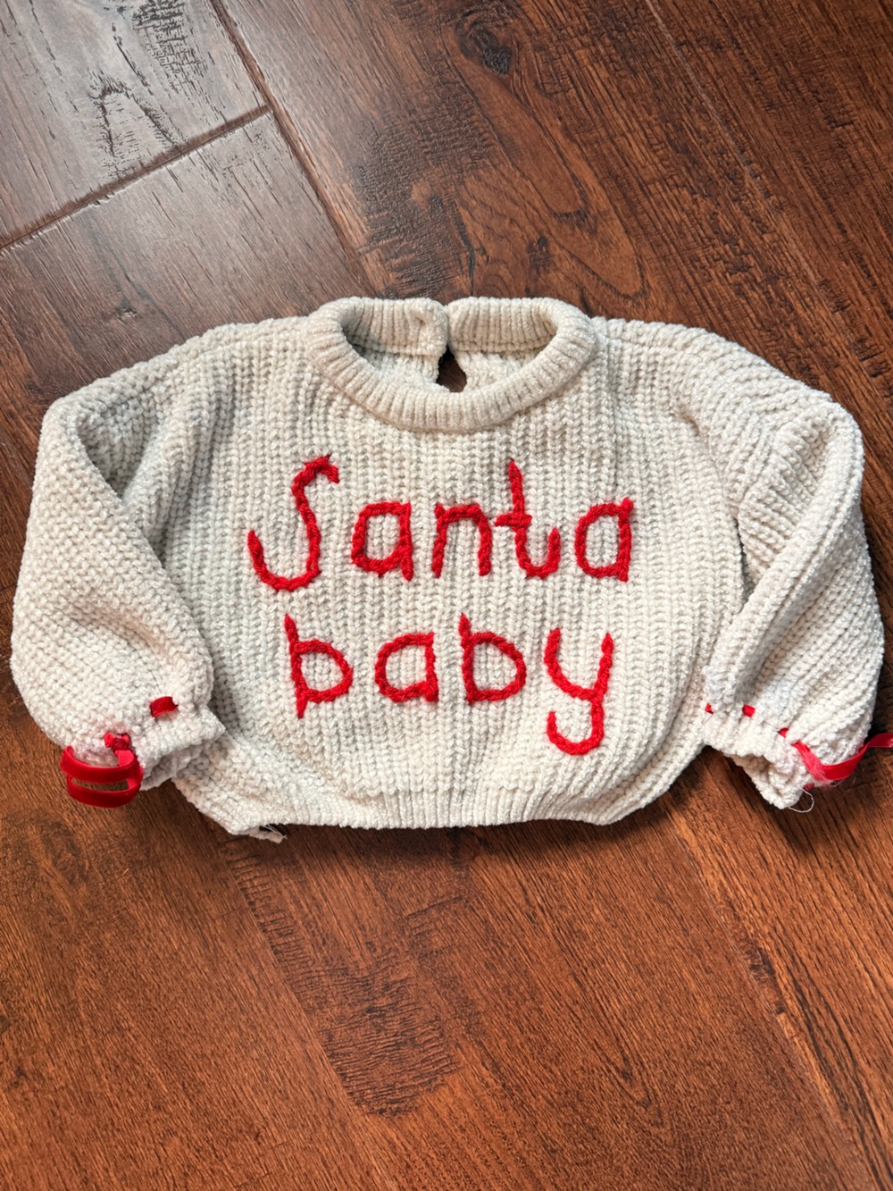 Santa Baby Chenille Baby Onesie Cream Christmas Romper Size 74 6-9M